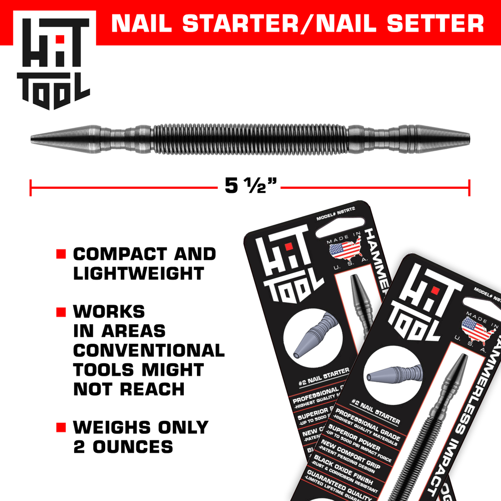 HIT Tool #2 Nail Starter & 2/32" (#2) Nail Set Combo Hammerless Spring Tool