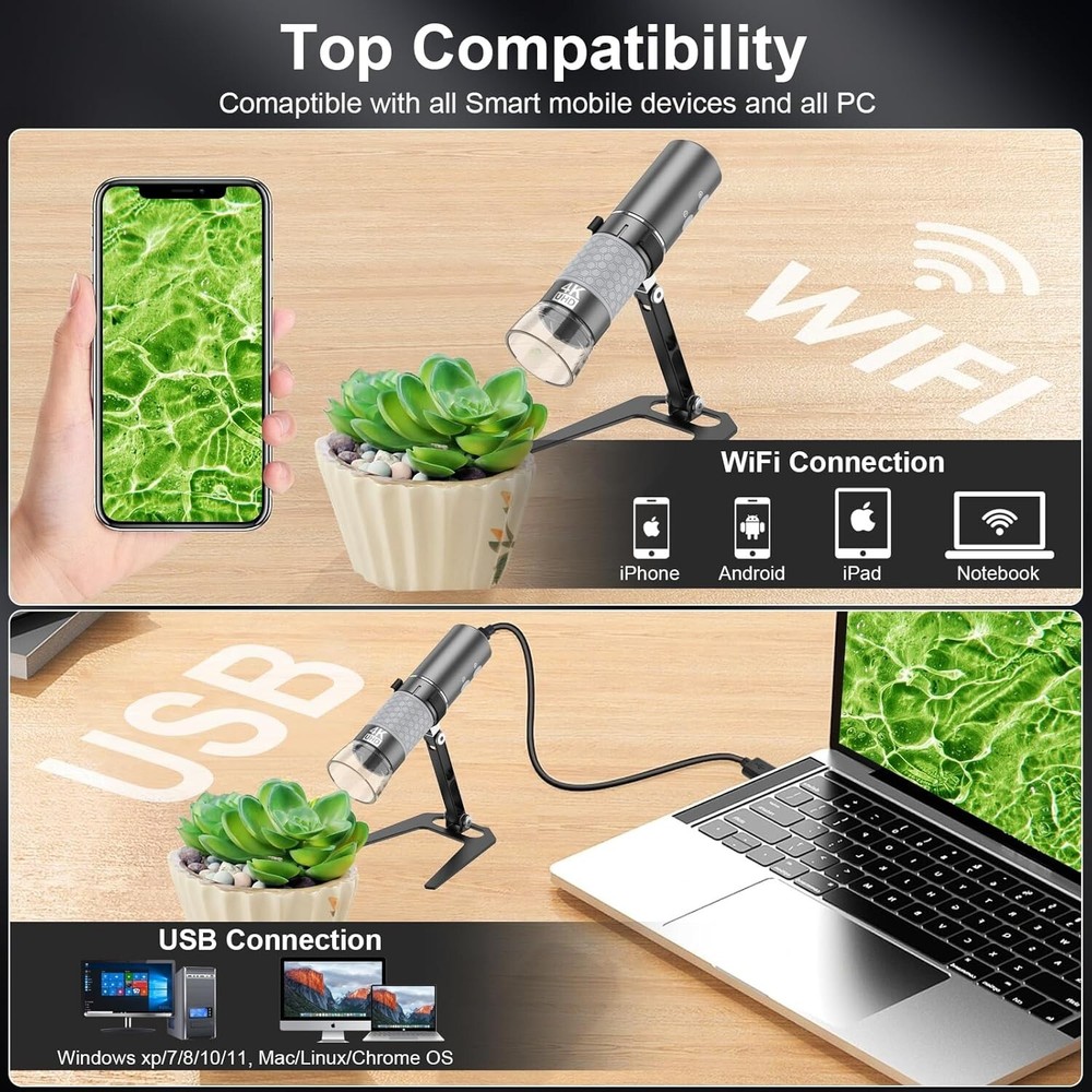 HD Wi-Fi Wireless Digital Microscope Camera Magnifier, Compatible for iPhone,...