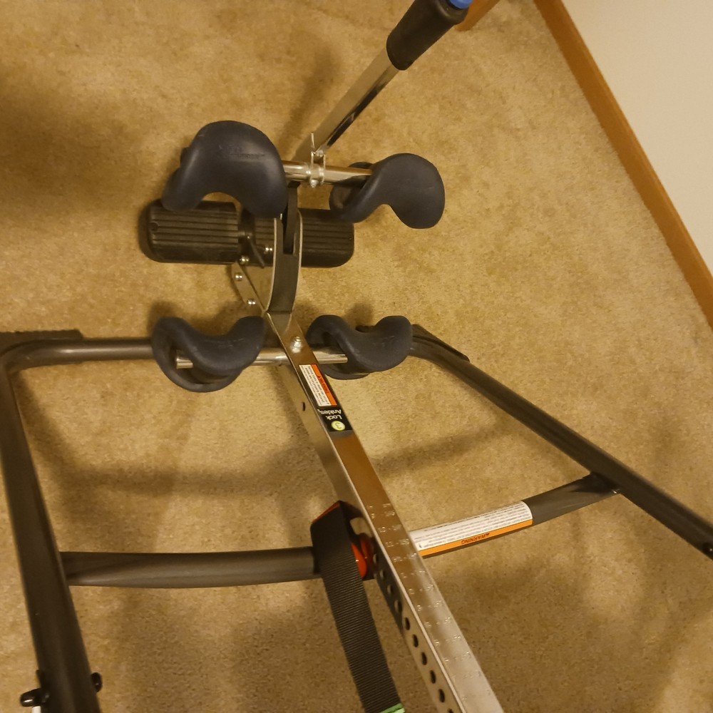 Teeter Inversion Table Adjustable Foldable Padded Blue Black Hand Grips