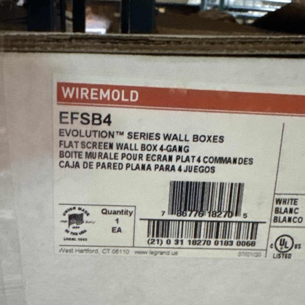 Wiremold EFSB4 Evolution Series Flat Screen 4-Gang Wall Box White