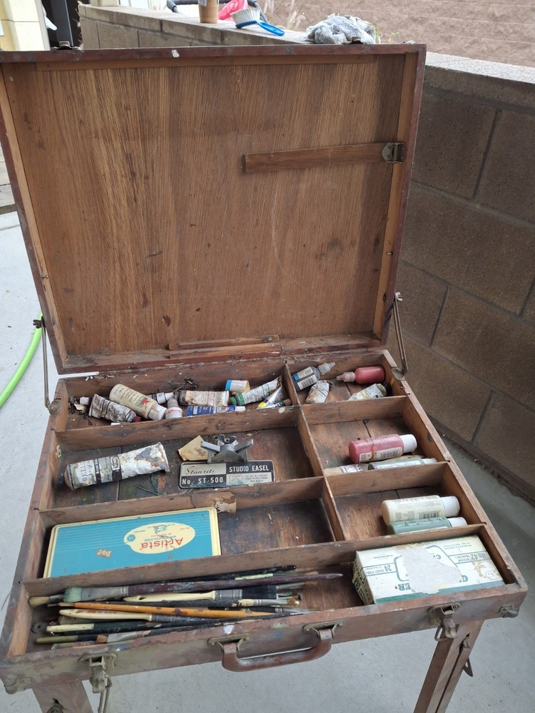 Vintage Studio wooden Easel Table/storage Box, All Original/fully functional