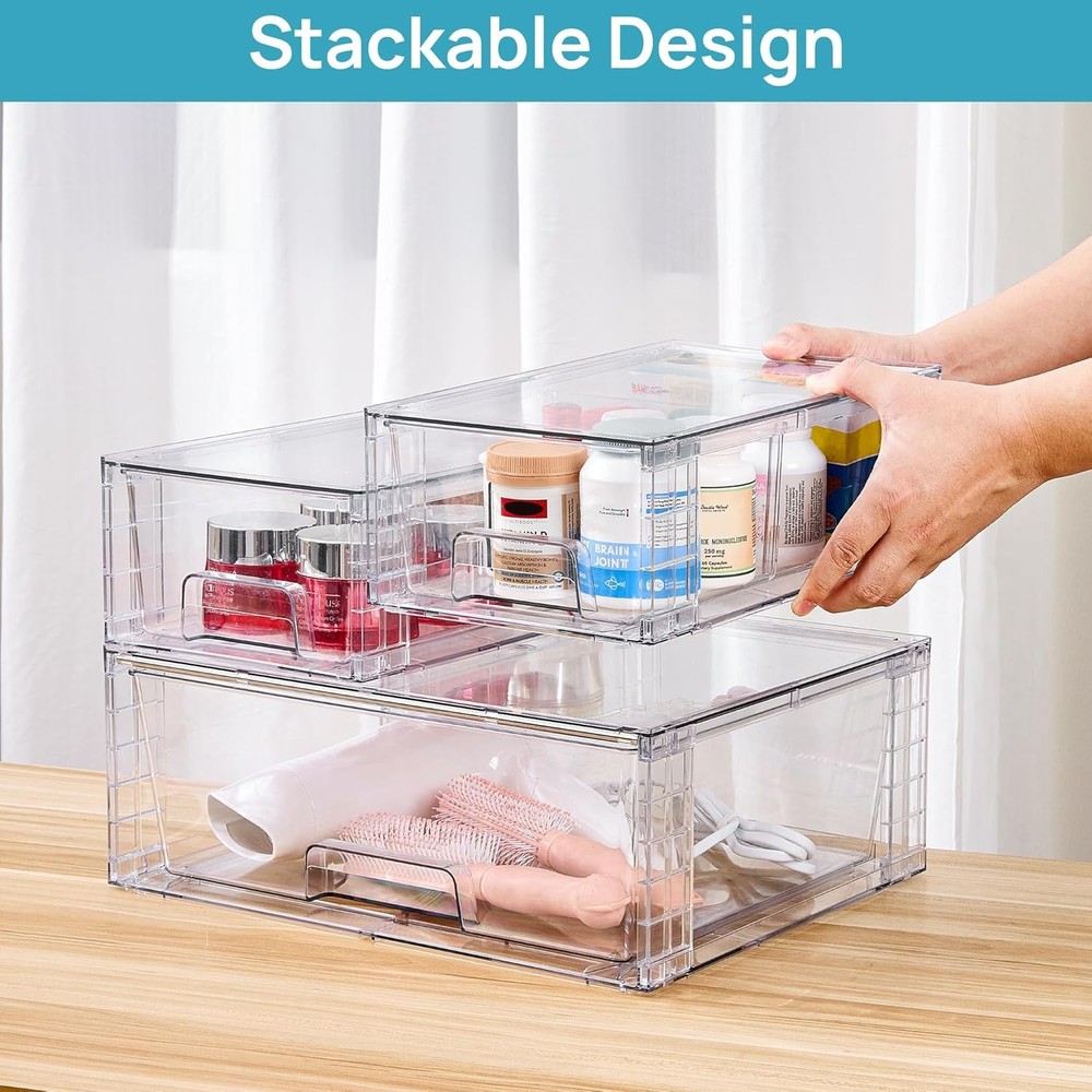 3 Pack Stackable Storage Drawers Easily Assemble Acrylic Bathroom Undersink