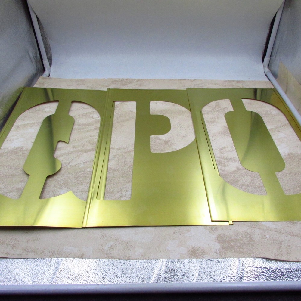 C.H. Hanson 12" Brass Interlocking Stencil Gothic Style Letters, 33 Piece Set
