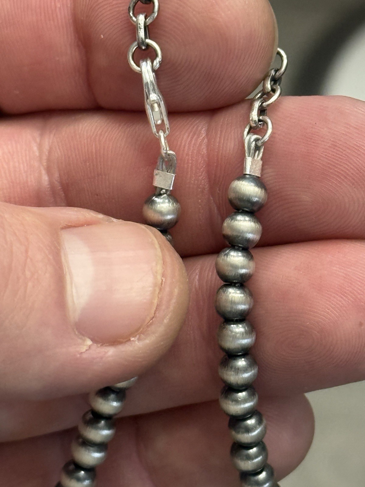 STERLING SILVER 5mm 18” Plus 2” EXT NAVAJO PEARL OXIDIZED BEADED NECKLACE .925