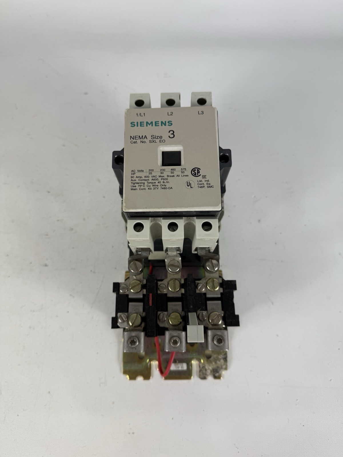 SIEMENS SXL-EO. SIZE 3, 480 VAC, 90A 600V, SA33A Relay, Contactor Motor Starter
