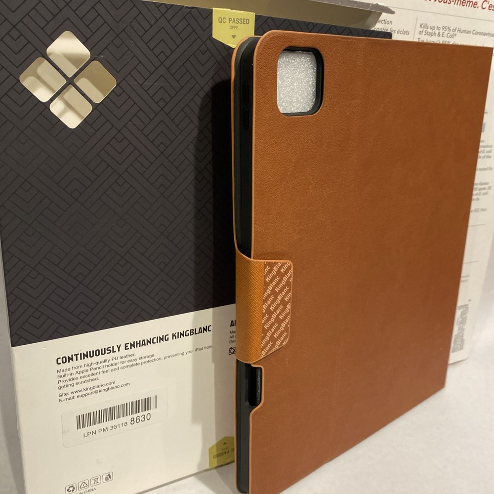Apple iPad Pro 12.9”Kingblanc Leather Case & Invis. shield protector 6th-3rd Gen