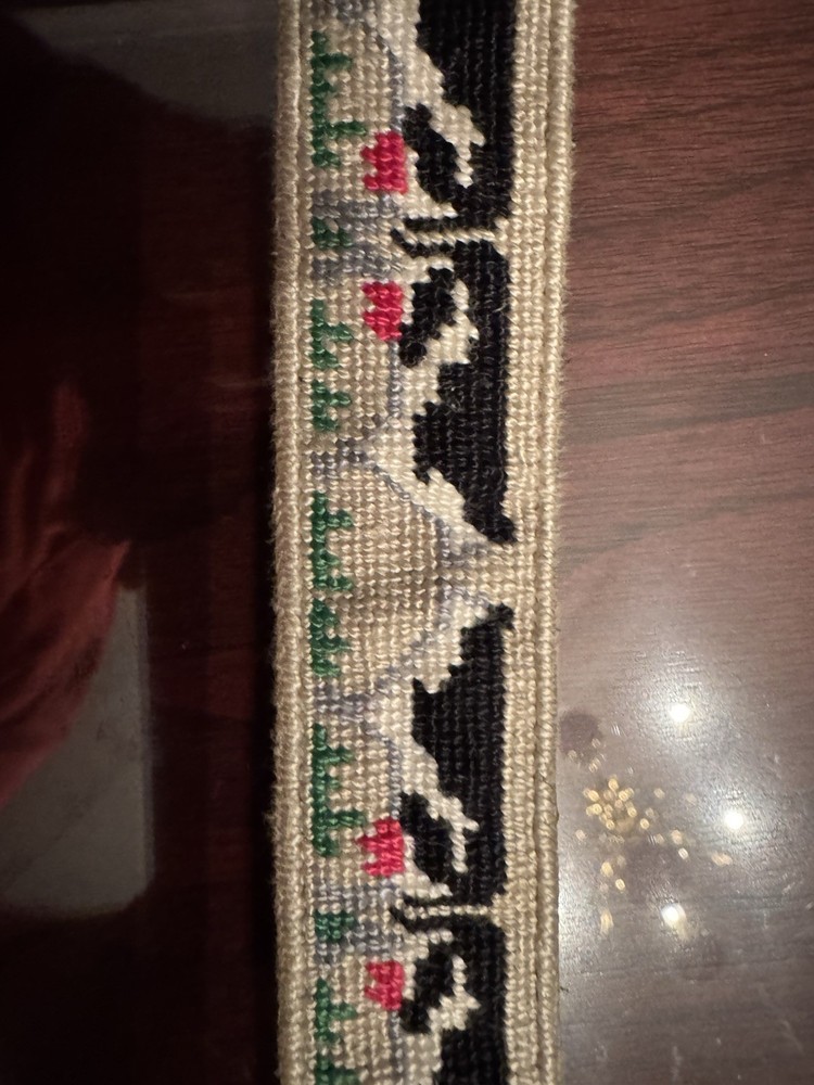 Hand Needlepoint Black Leather Cow Pattern Belt 46” Strap