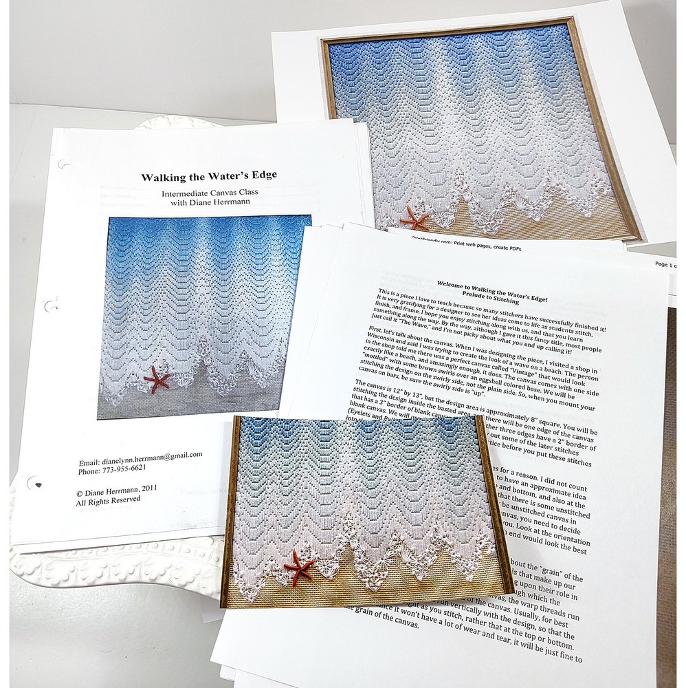 Diane Herrmann Needlepoint Pattern Walking Water’s Edge + RETIRED Class Lessons