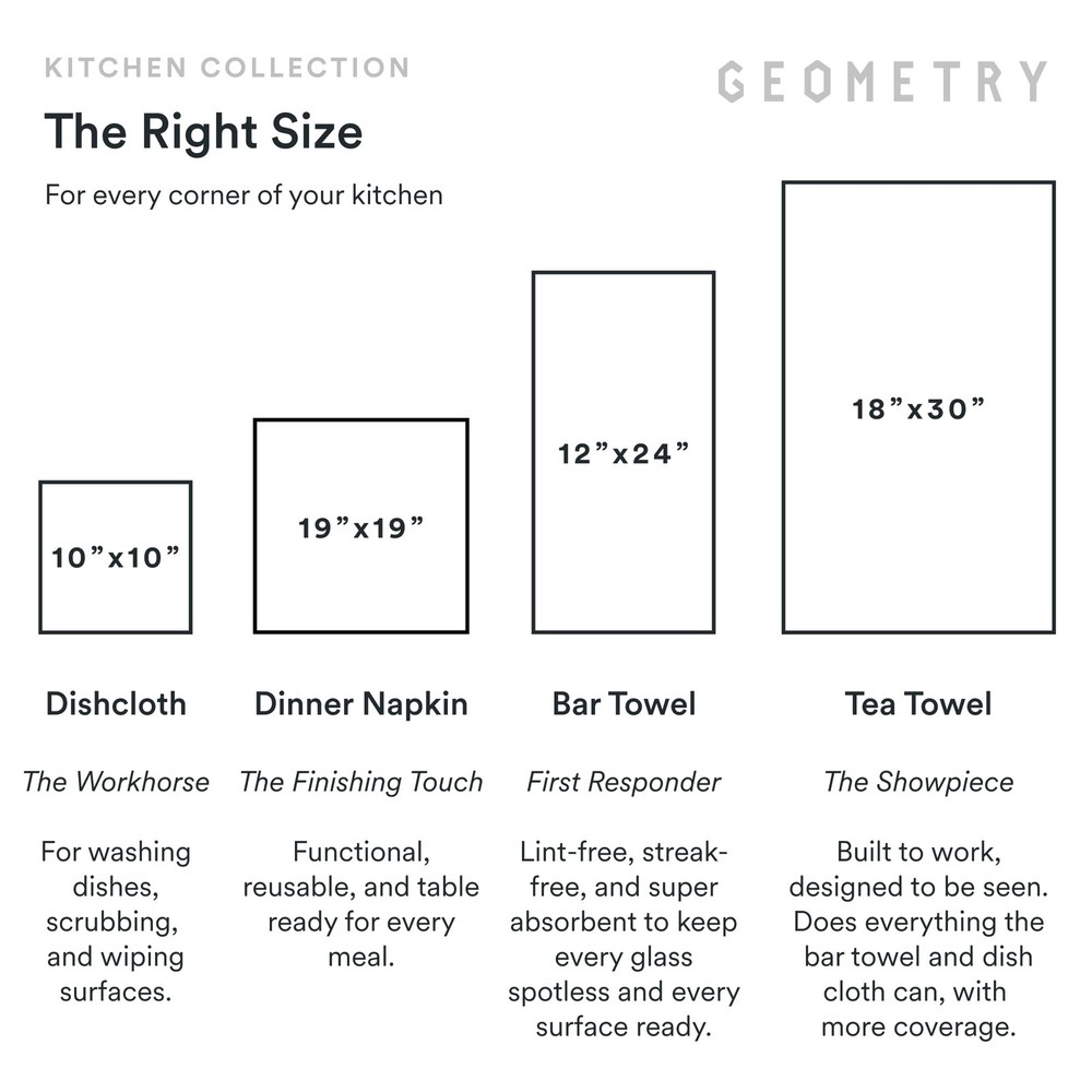 GEOMETRY Kitchen Dish Cloths - Quick Dry 10" x (3 Pack), All Lined Up