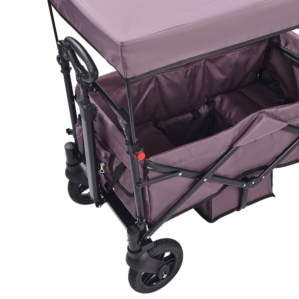 Double Stroller for 2 Kids, Collapsible Wagon with Adjustable Handle & Canopy