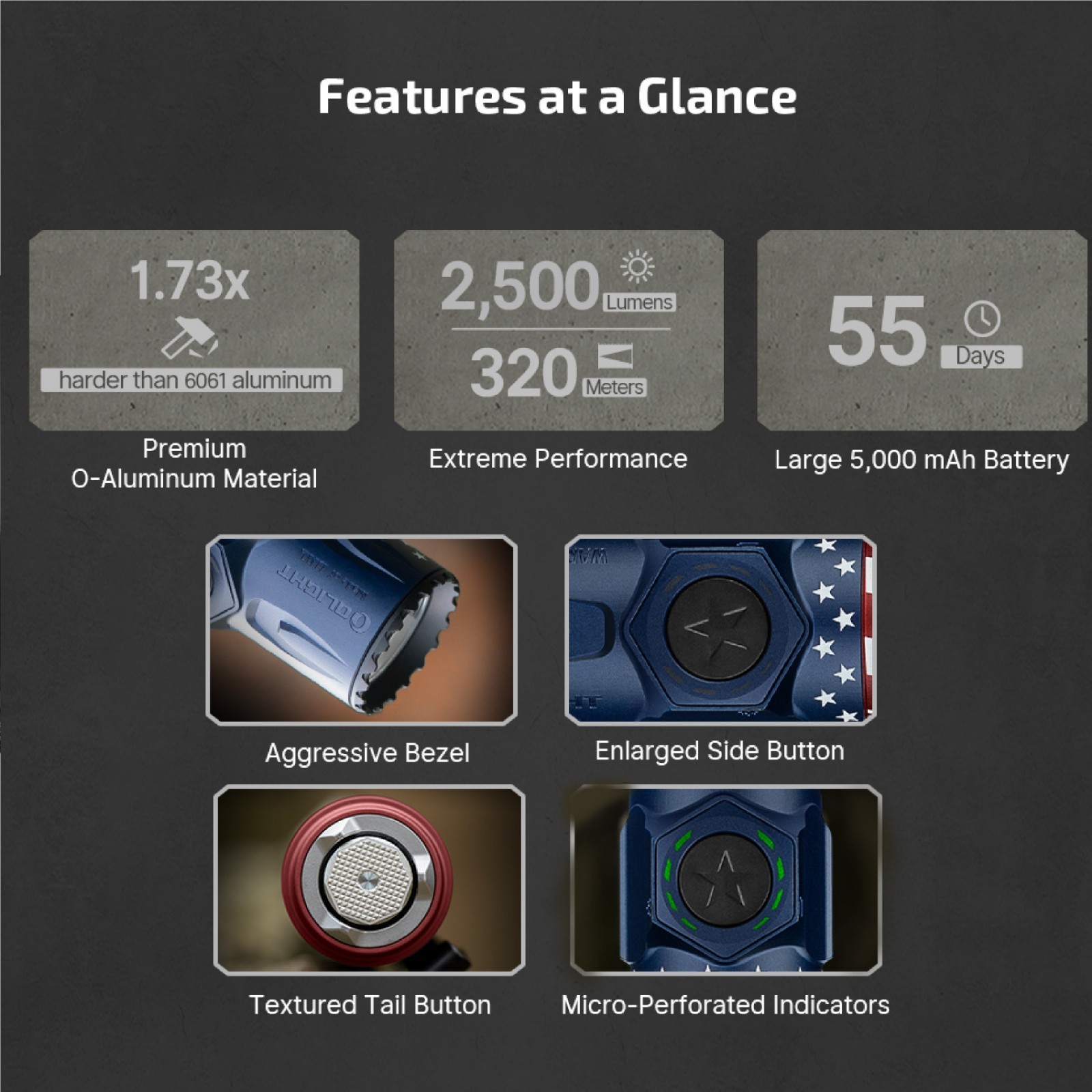 Olight Warrior Ultra 2500 Lumens Tactical Flashlight, OAL Material, 320 Meters