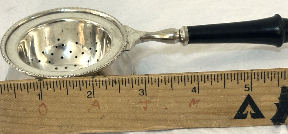 Vintage Weighted Silver Plated Tea Strainer 2 Piece Beaded Edge Bakelite Handle