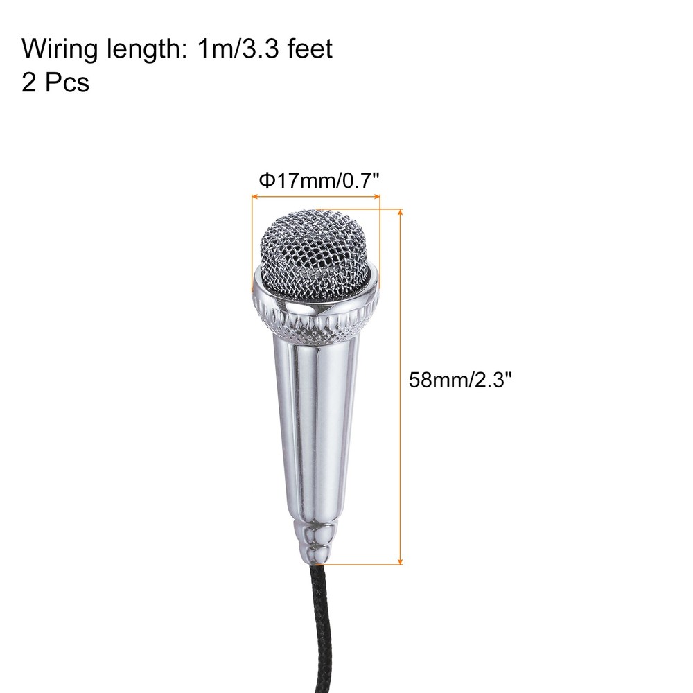 2Pcs Mini Microphone Tiny Microphone Portable Microphone for Singing Silver Gray