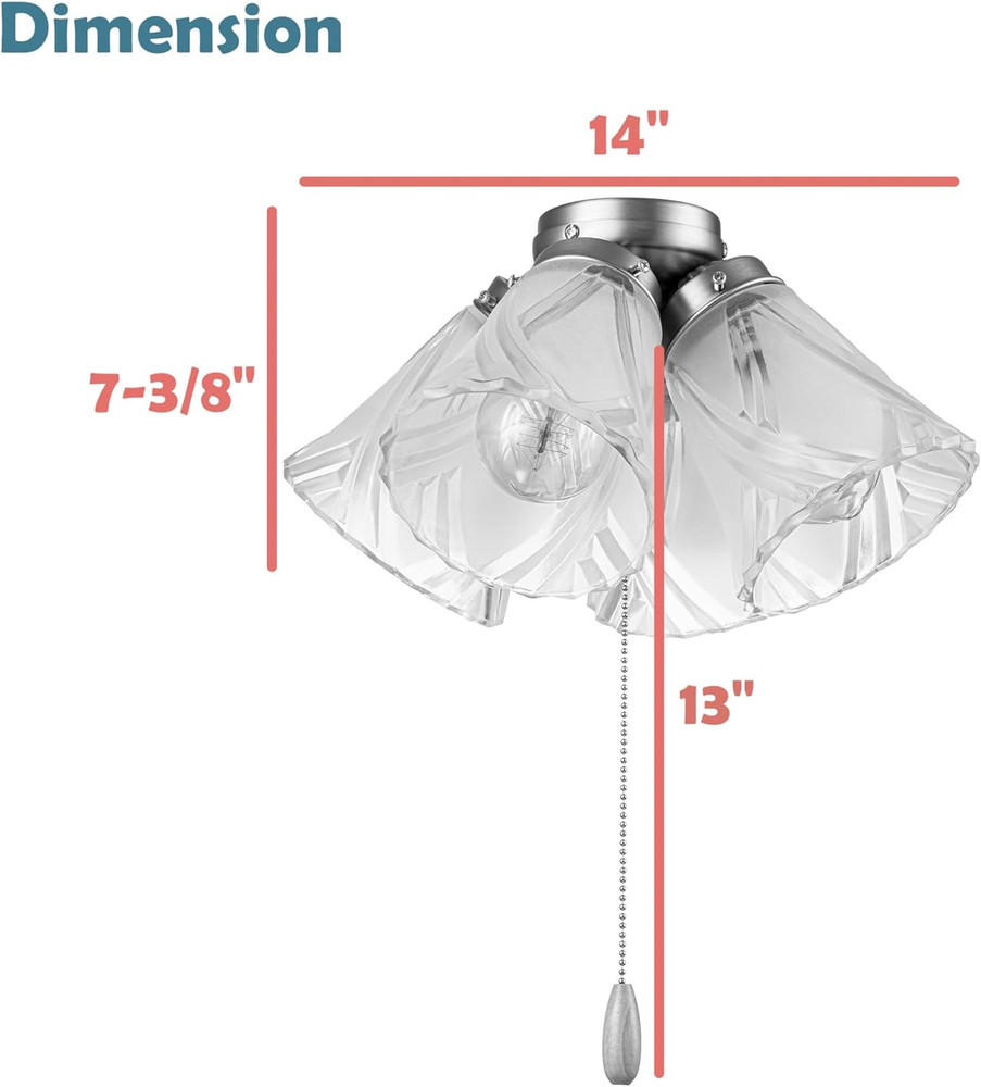 22018-3, Four-Light Ceiling Fan Light Kit with Pull Chain, Matte White Finish wi