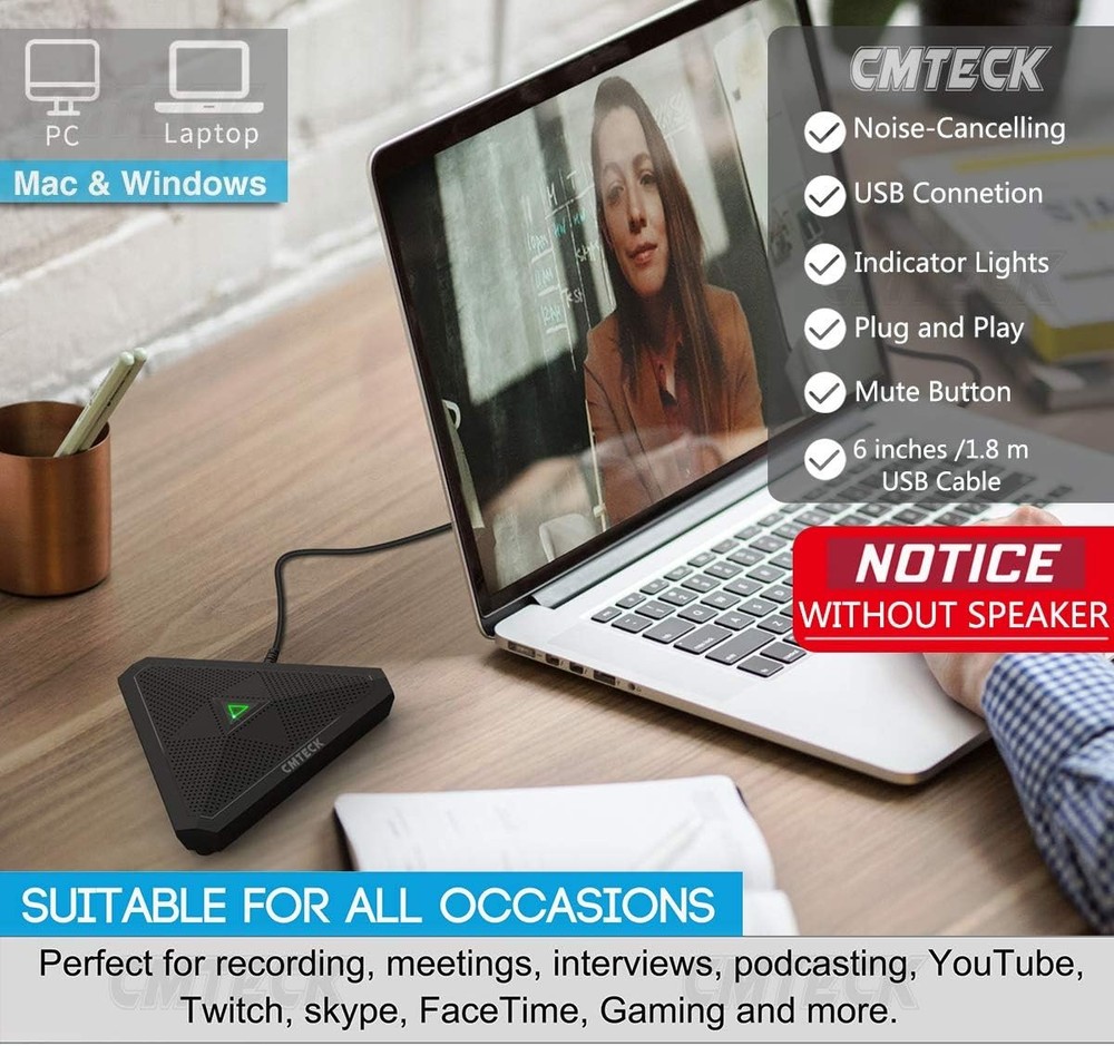 CMTECK Conference USB Microphone, Mute Button, Omnidirectional Condenser Boundar