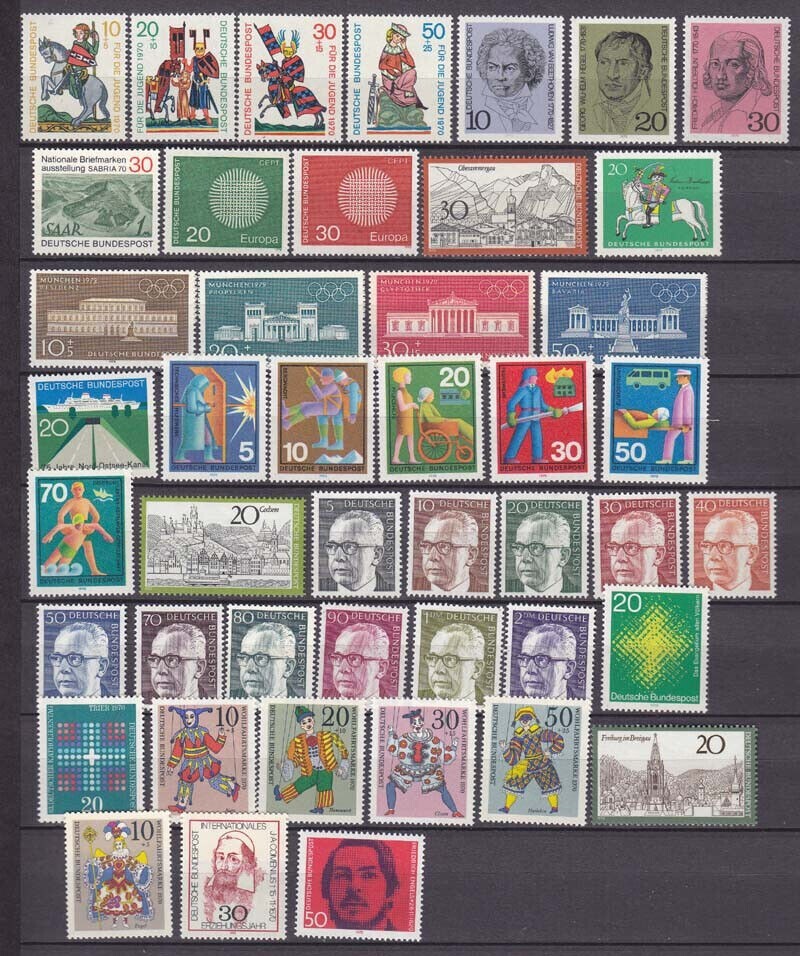 Germany, 1970 full year set, 45v, MNH