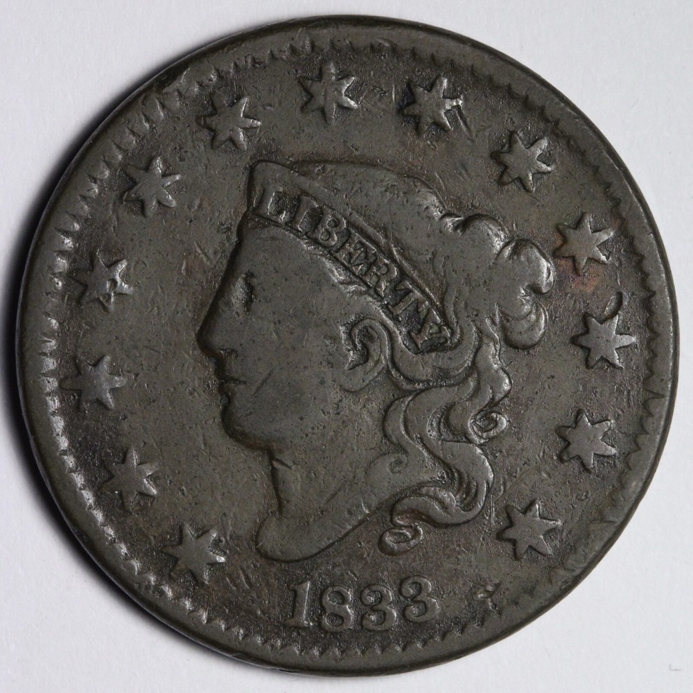 1833 Coronet Head Large Cent VF E124 ASML