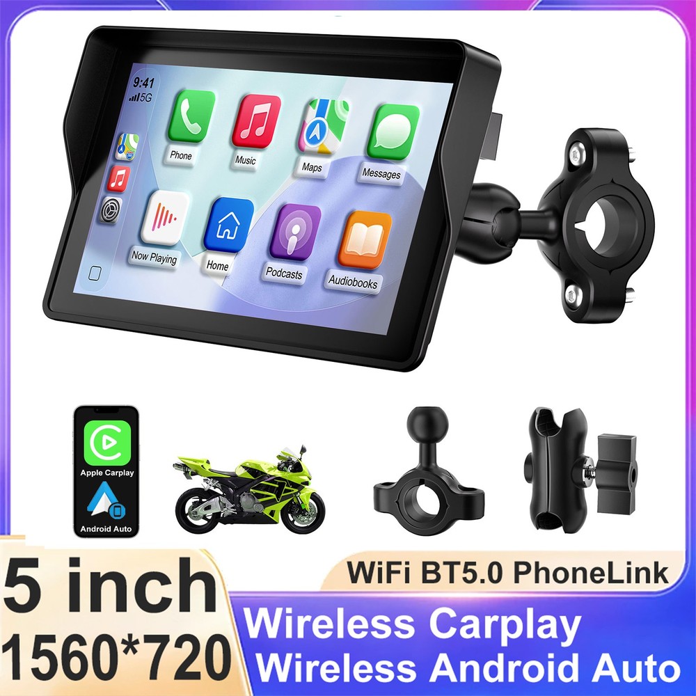 5" Waterproof Motorcycle Screen GPS Wireless Carplay / Android Auto Portable