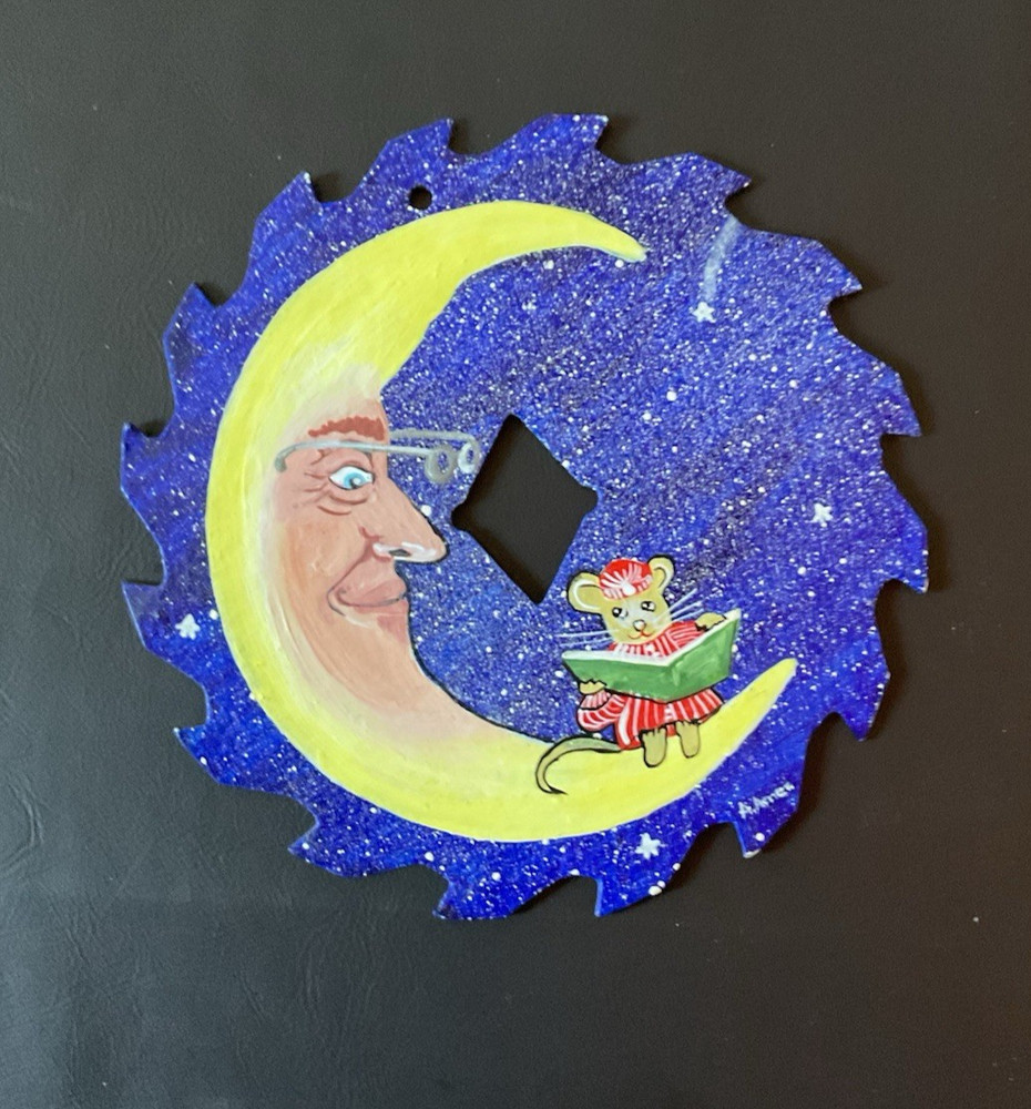Hand Painted Saw Blade Moon Bedtime 5”