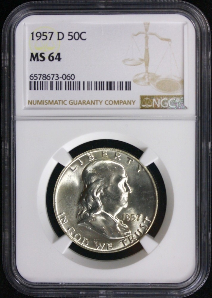 1957-D 50C Franklin  Silver Half Dollar NGC Certified MS-64