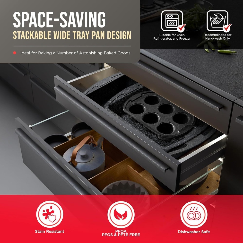Bakken Swiss - Bakeware Set – 6 Piece – Stackable – Non-Stick Baking Pans