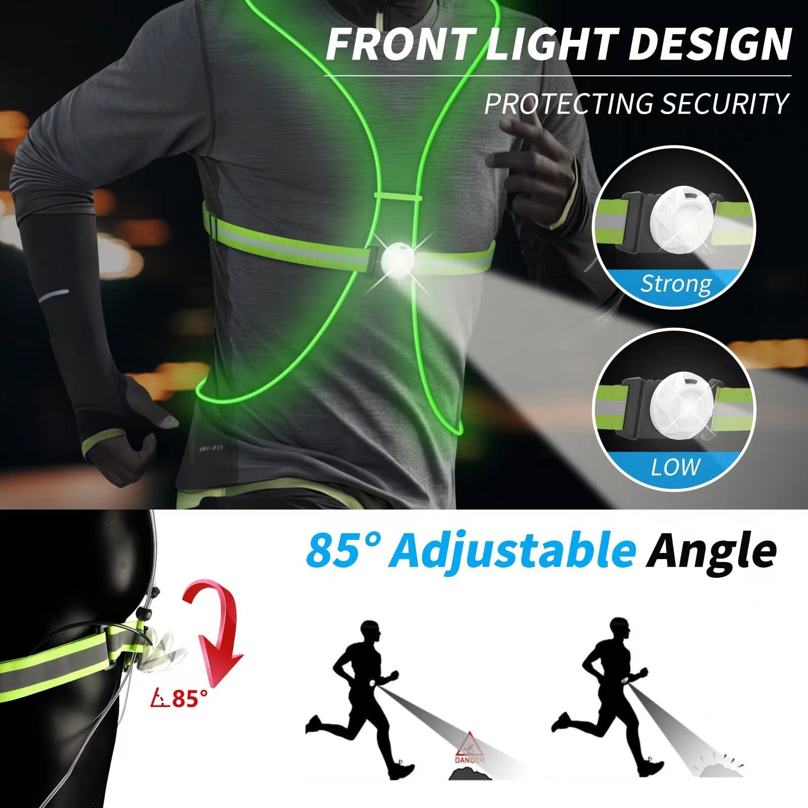 LED Reflective Running Vest with Front Light, High Visibility Safety Vest for Ru