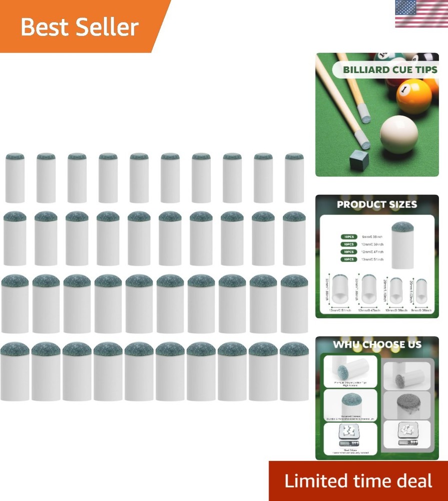 Quick-Install 40Pcs Pool Cue Tips Kit - 4 Sizes (9mm-13mm) for Players