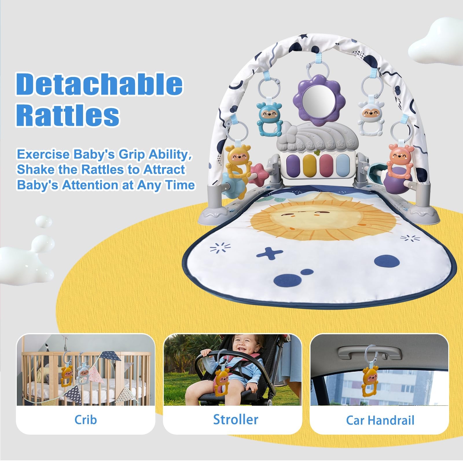 Baby Play Gym Mat, Baby Gym Activity Center, Kick and Play Piano with Music a...