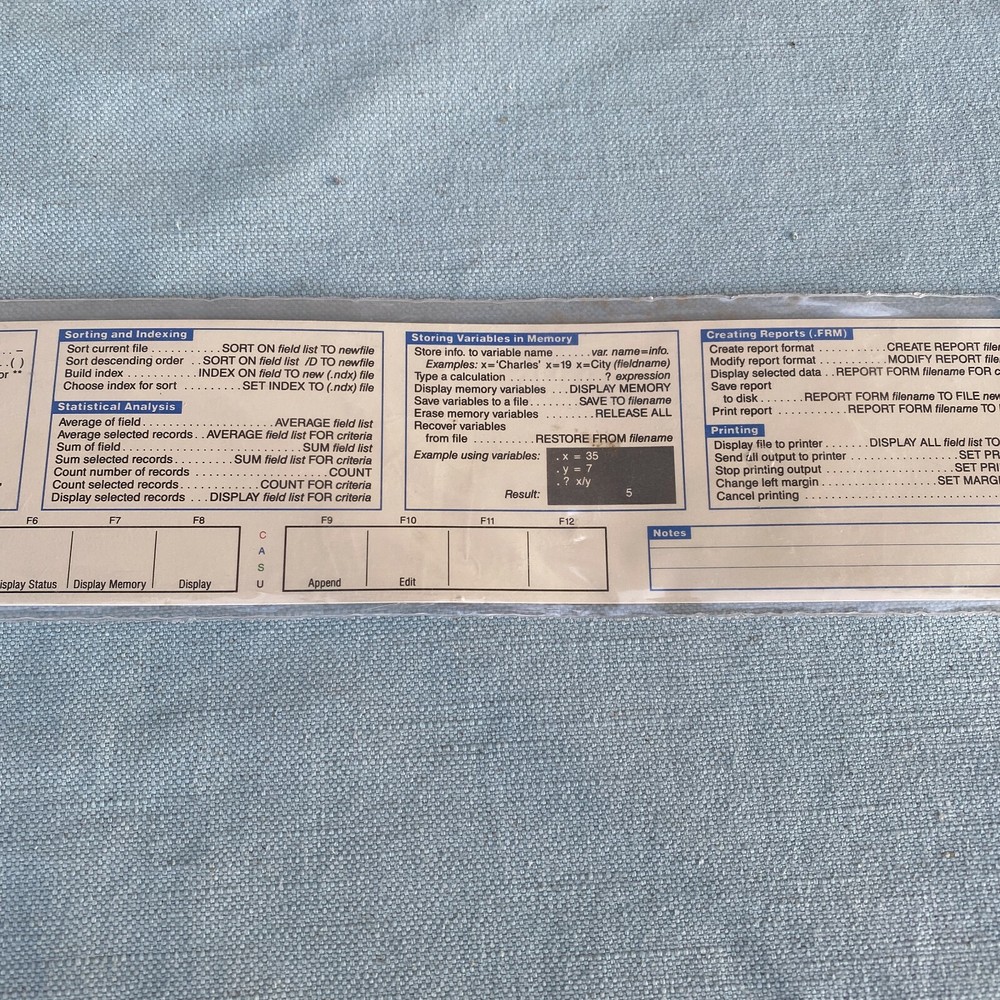 MicroRef Keyboard Template Kit dBase III Plus NEW Vintage PC Computer 18" Long
