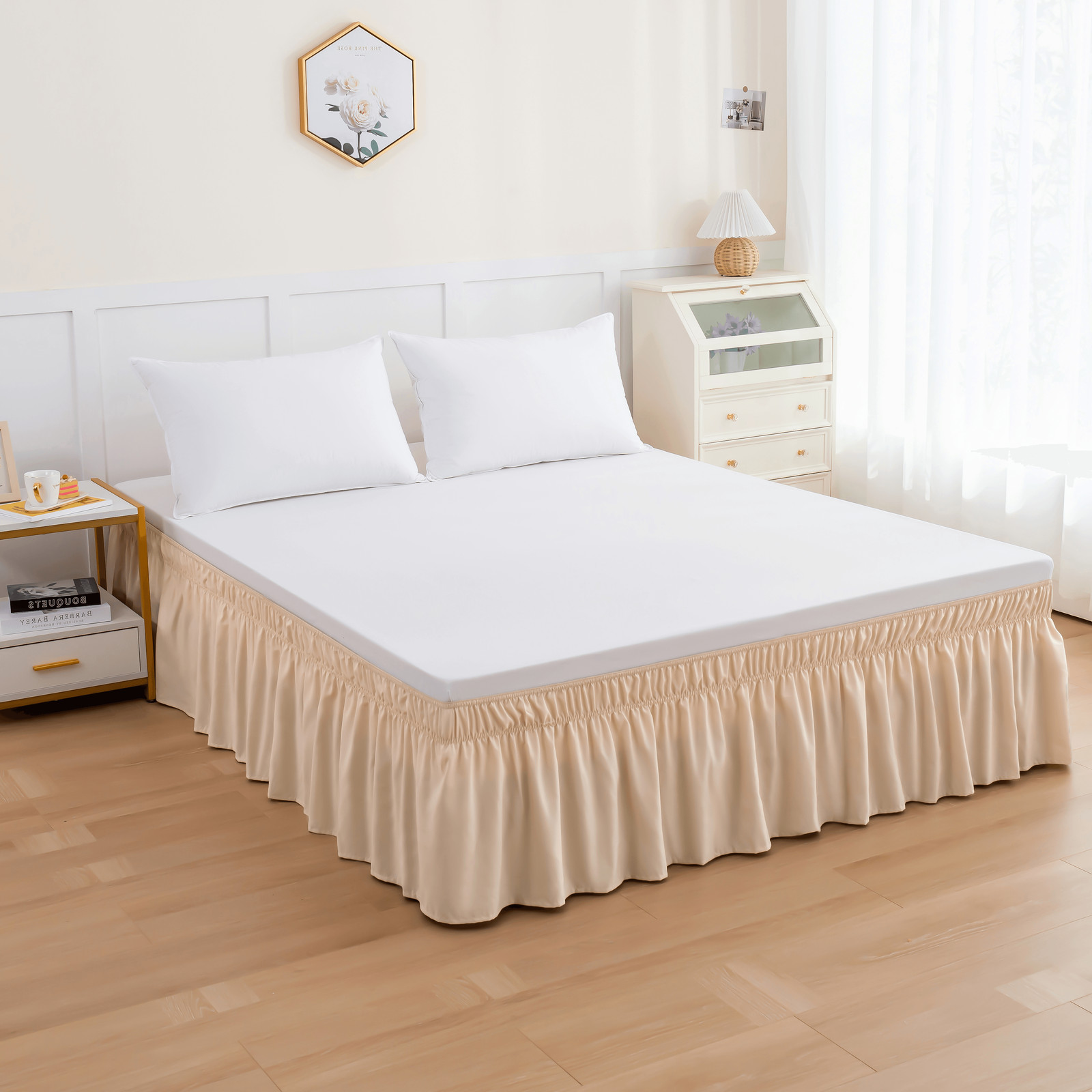 Elegant Comfort Ruffle Bed Skirt - Around Style Elastic Bed Wrap - 16 inch Drop