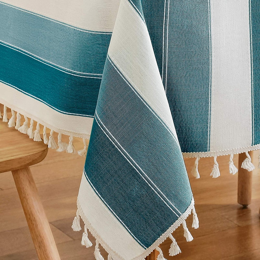 Striped Tassel Tablecloth Stitching Rectangle Table Cloth Table Cover for Kit...