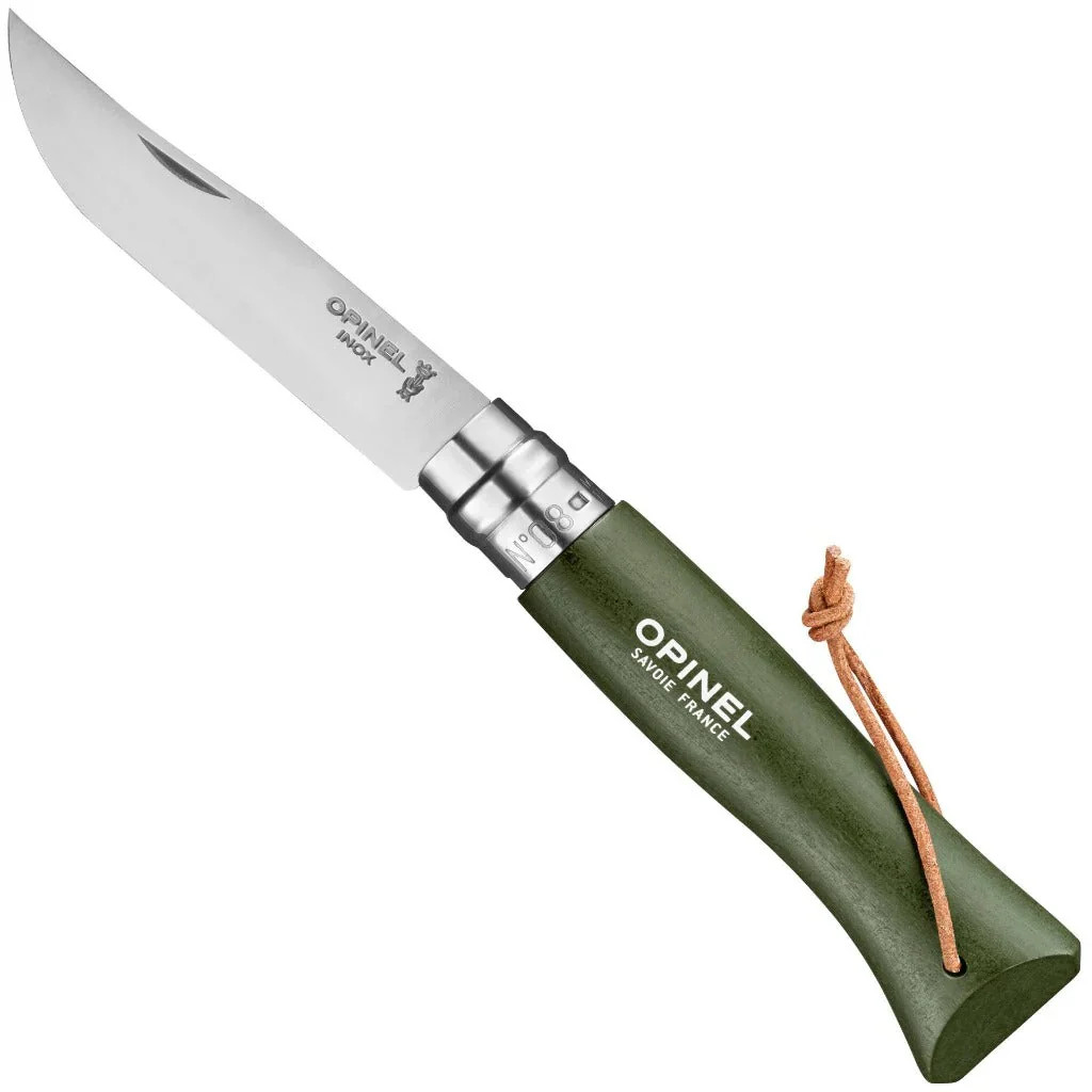 Opinel No. 8 Folding Knife 3.28" Stainless Steel Blade Wood Handle - Green