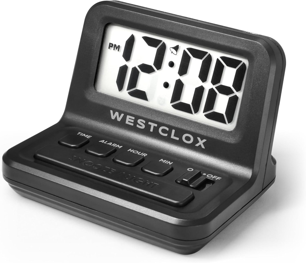 LCD Digital Bedside Alarm Clock with White Backlit Display and Snooze Function,