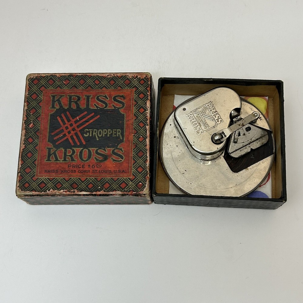 Antique 1920s Kriss Kross Stropper Razor Blade Sharpener w/ Box