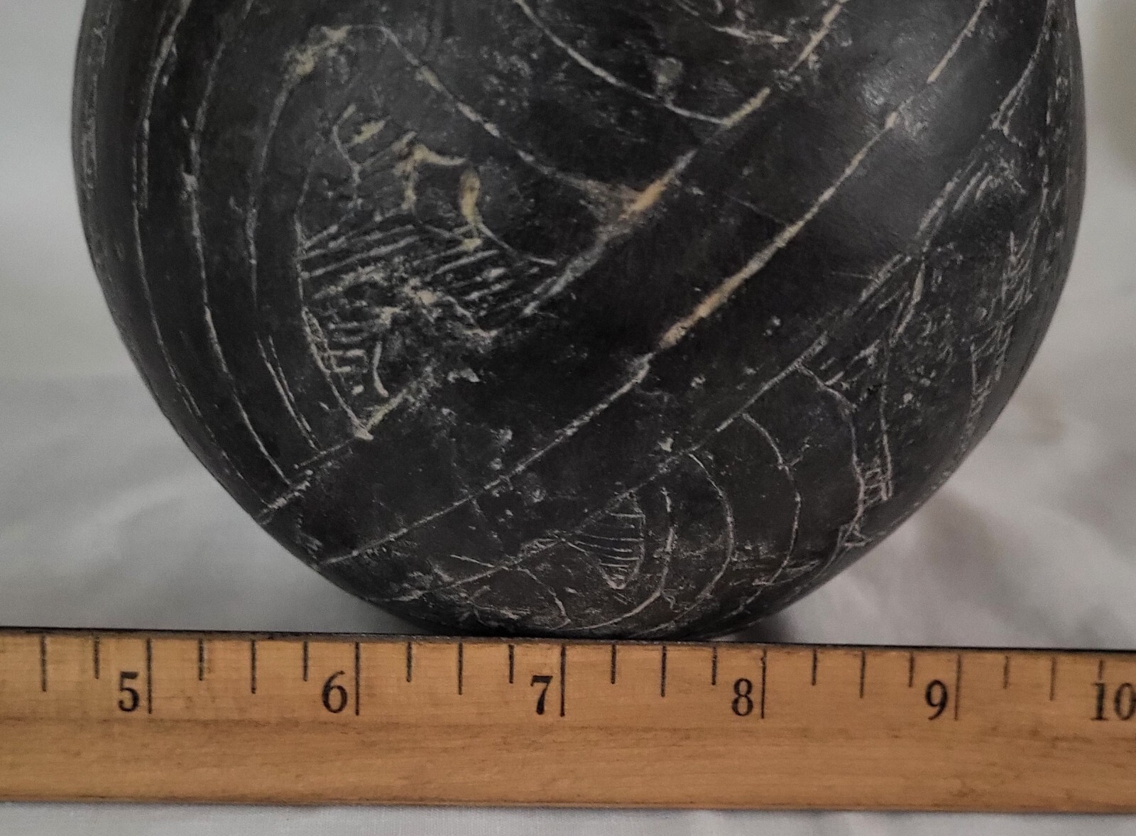 Black Haley Engraved Caddo WaterBottle Ancient Native American Indian Pottery