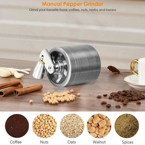 Metal Herb & Spice Grinder with Hand Crank – Manual Crusher for Kitchen Tobacco