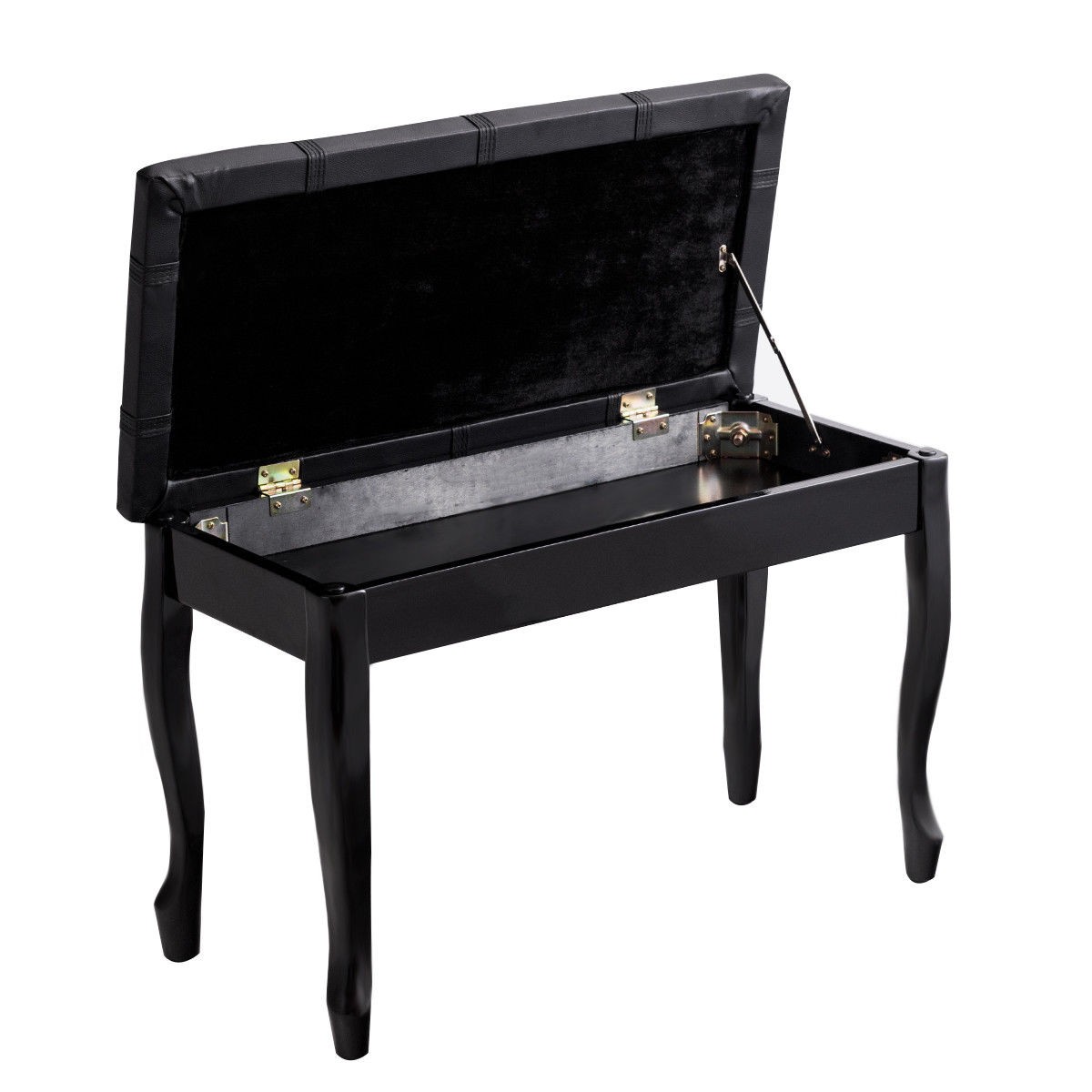 Comfortable Piano Bench Padded Double Duet PU Leather Solid Wood Seat w/Storage