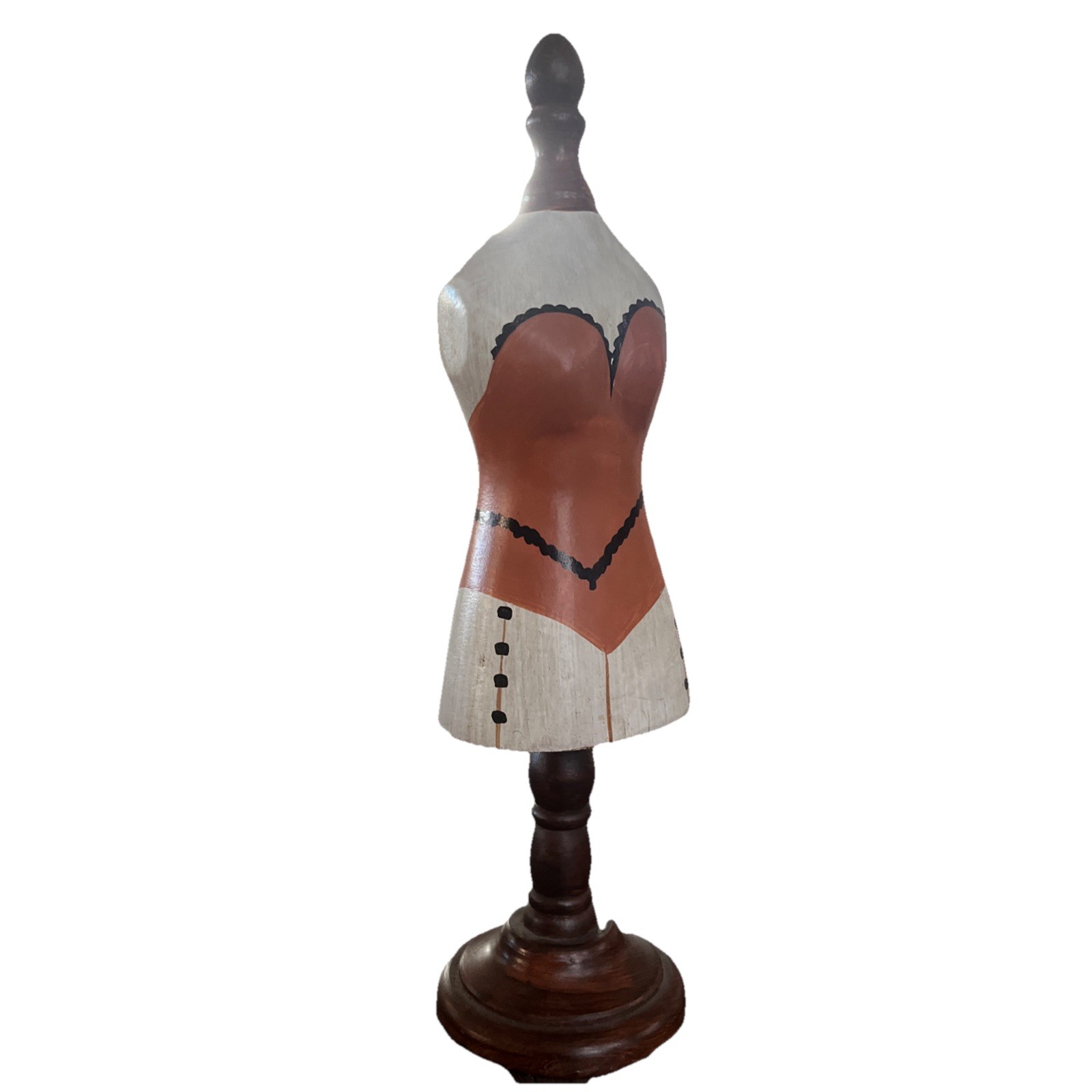 Wood Dress Form Mannequin Decor Hand Painted Lingerie Corset Style Tabletop