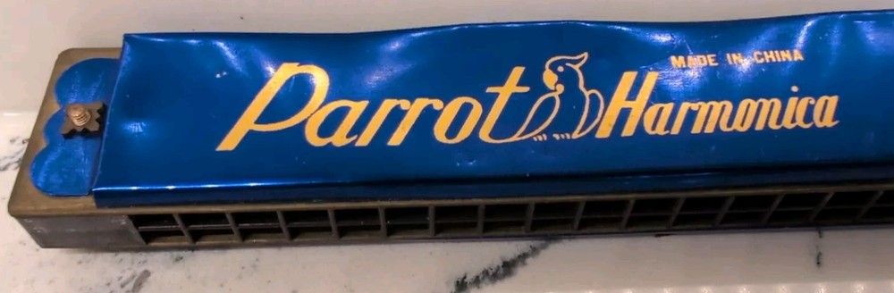 Vintage Blue PARROT 16-Hole Harmonica