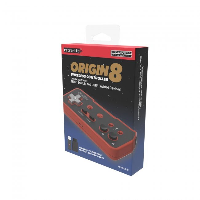 Retro-Bit Origin8 2.4 GHz Wireless Controller for Nintendo NES/Switch/PC - Red