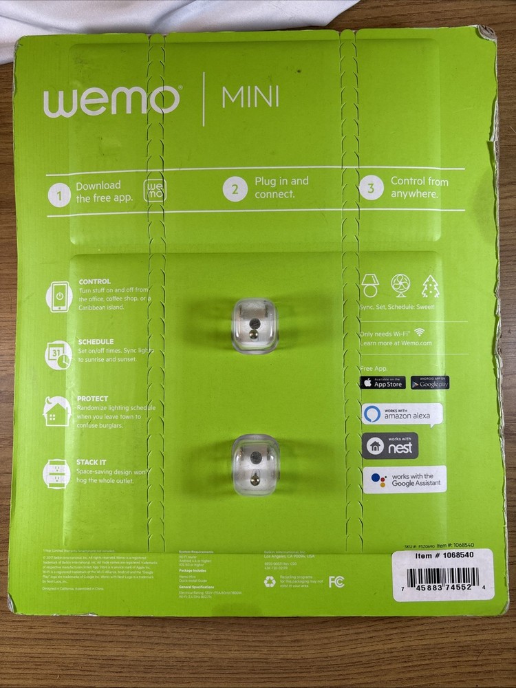 Wemo Mini Wi-Fi Smart Plug 2-pack Works with Alexa Google Assistant Nest