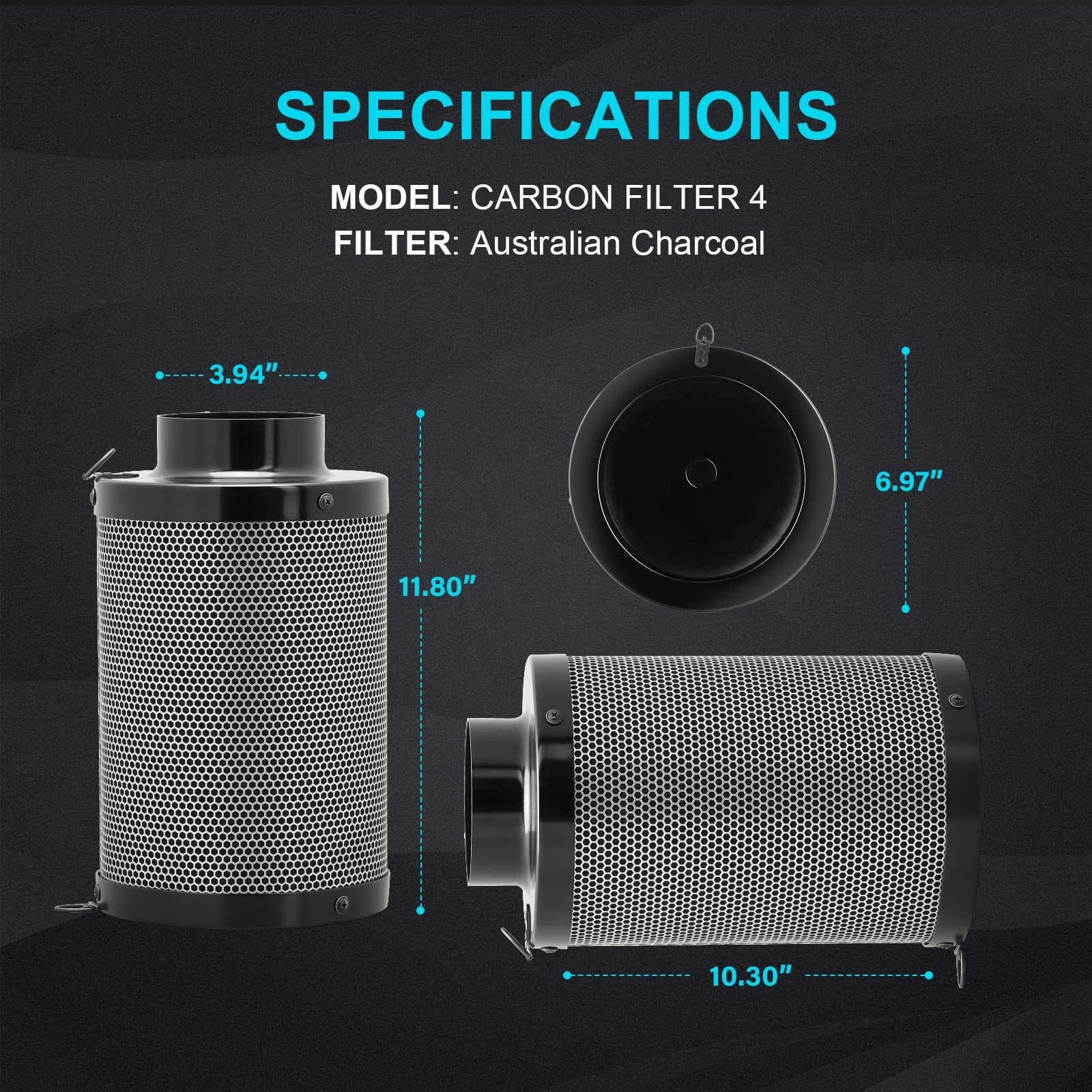 4/6 Inch Air Carbon Filter for Inline Duct Fan Intake and Exhaust Fans Black