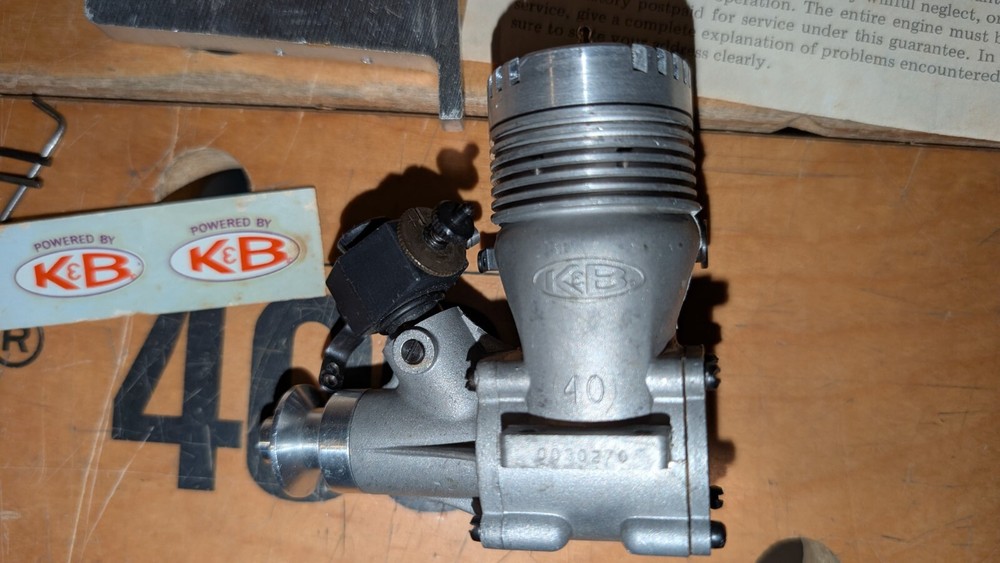 K&B #40 Model Airplane Engine with Perry carb , paperwork, etc + O/B