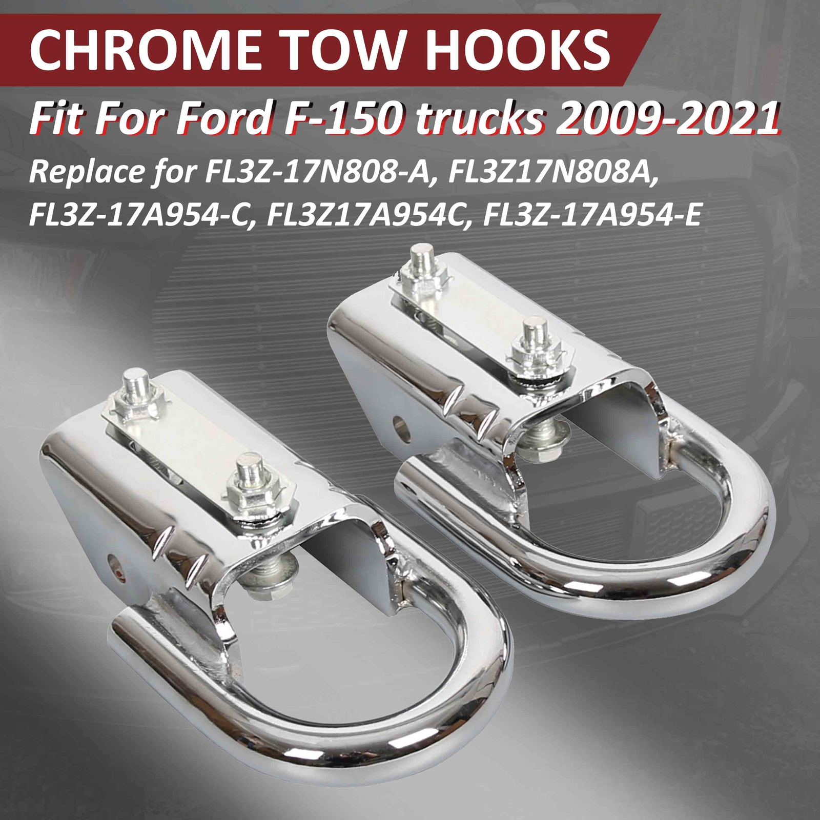 Fit For 2004-2024 2008 2009 Ford F150 F-150 Chrome Tow Hooks w/ Hardware - Pair