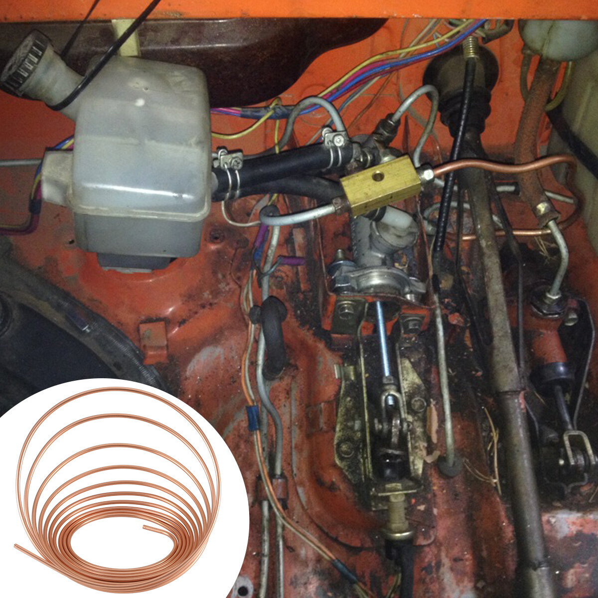 Brake Line Tubing Kit Copper Nickel 25 Ft Coil Roll 1/4'' OD with 16 Fittings