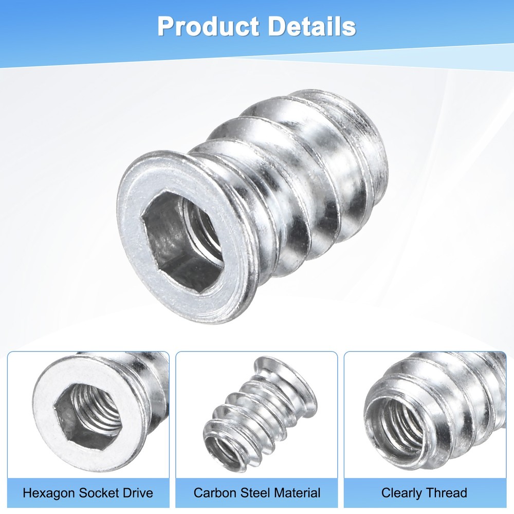 20-Pack Threaded Inserts for Wood, M5x12mm Threaded Insert Nuts [Silver Tone]