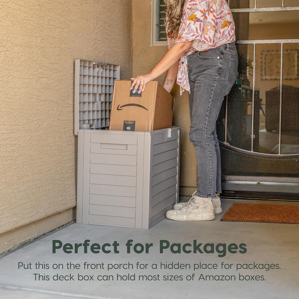 35-Gallon Outdoor Deck Delivery Storage Box Lockable & UV-Protected