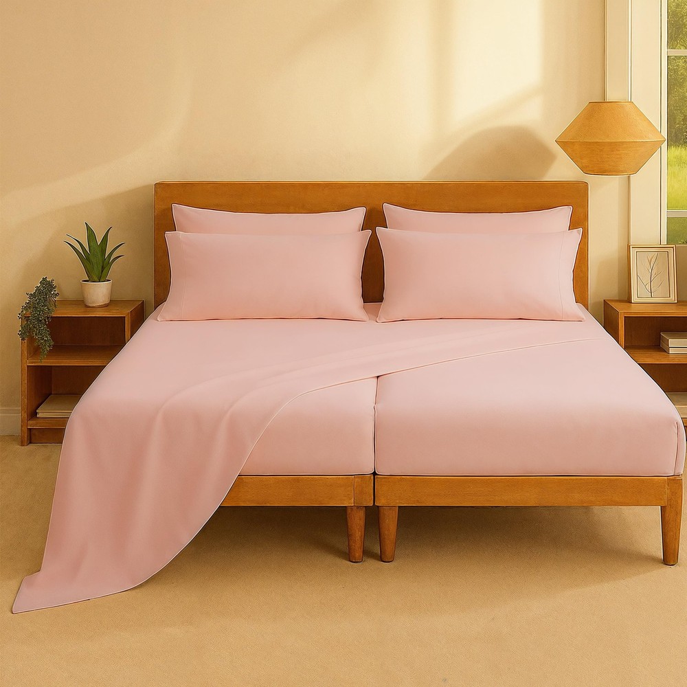 100% Cotton Split King Size Sheets Set – 7 Piece Crisp Percale Split King Siz...