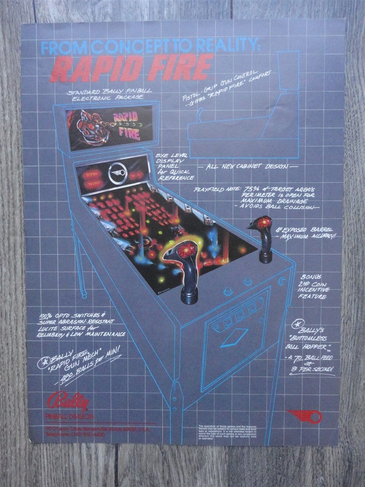Rapid Fire Pinball Machine Flyer / Original Brochure