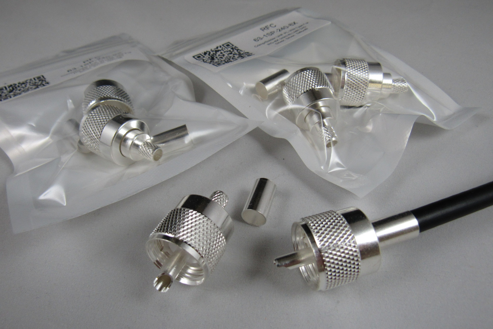 (B6) 10 RFC All Silver Teflon PL-259 Crimp/Solder Connectors for RG-8X & LMR-240